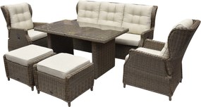 Ibiza stoel bank dining verstelbare loungeset 6 delig bruin wicker | naturel mixed weave kussen