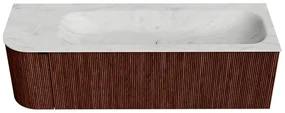 Mondiaz Kurve-dlux 145cm badmeubel ronding links ruby met 1 lade en deur en wastafel big large rechts zonder kraangat opalo