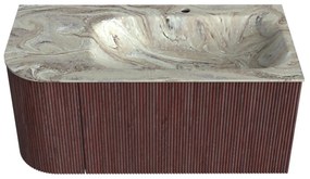 Mondiaz Kurve-dlux 95cm badmeubel ronding links ruby met 1 lade en deur en wastafel big small kraangat rechts glace