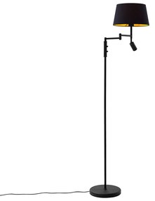 Vloerlamp zwart met zwarte kap en verstelbare leeslamp - Ladas Retro, Klassiek / Antiek E27 Binnenverlichting Lamp