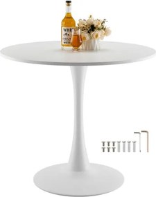 VEVOR Ronde eettafel Keukentafel Houten tafel (80 cm / 113,4 kg draagvermogen) voor 2-4 personen, moderne kantoortafels met voetstuk in tulpdesign, voor keuken thuis of woonkamer, wit (alleen tafel)