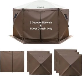 VEVOR 6 zijpanelen voor partytent, 1,73 x 1,48 m, waterdichte zijpanelen met zonwerende PU-coating, zijpaneel incl. 1 deur met ritssluiting en 2 ramen voor opvouwbare partytent/feesttent, bruin