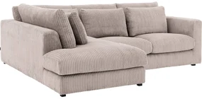 Goossens Bank Ravenia bruin, stof, 2,5-zits, stijlvol landelijk met chaise longue links