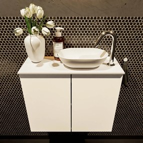 Mondiaz Fowy toiletmeubel 60cm talc met witte waskom rechts en kraangat