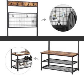 Nancy's Garderoberek met Kapstok - Schoenenrek - Industrieel - Rustiek Bruin - 92 x 41.5 x 187 cm