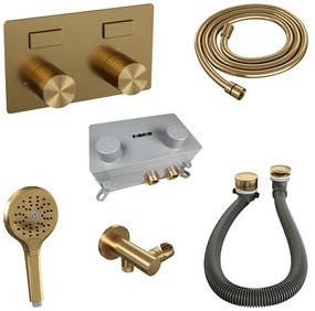 Brauer Stripe inbouw badkraan met drukknoppen, badvulcombinatie en 3 standen handdouche messing geborsteld PVD