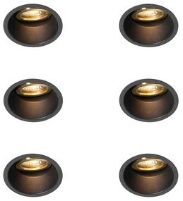 Set van 6 Moderne inbouwspot zwart met goud draai- en kantelbaar - Alloy GU10 Binnenverlichting Lamp