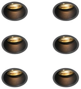 Set van 6 Moderne inbouwspots zwart met goud draai- en kantelbaar - Alloy GU10 Binnenverlichting Lamp