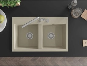 Mexen Hektor granieten gootsteen 2-kamerig 800 x 480 mm, beige, chrom sifon - 6521802000-69