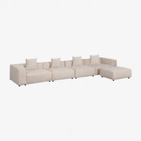 4-delige Modulaire Bank Met Pof (↔︎480 Cm) Bruna Corduroy Beige – Linnen - Sklum