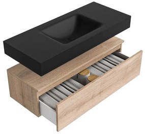 Zaro Alan badmeubel 110cm washed oak 1 lade met vrijhangende wastafel cloud midden zonder kraangat urban