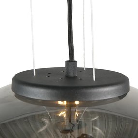 Set van 2 Design hanglampen zwart met smoke glas - Bliss Modern, Retro E27 rond Binnenverlichting Lamp