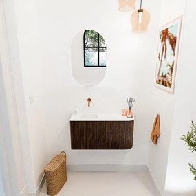 Mondiaz Joya 80cm toiletmeubel ronding rechts walnut met wastafel faye links zonder kraangat talc