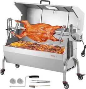 VEVOR Lamsgrill, speenvarkengrill, spitgrill, 90 kg BBQ houtskoolgrill voor heel varken, lam, geit, 52 W elektromotor, roestvrijstalen braadslede met vergrendelbare wielen
