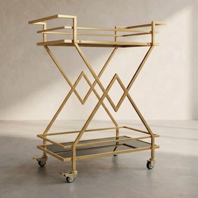 Kare Design Pyramids Serveer Trolley Goud Met Zwart - 65 X 35.5cm.