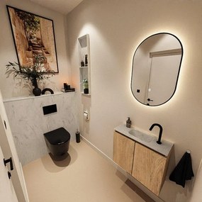 MONDIAZ TURE-DLUX 60cm toiletmeubel Washed Oak. EDEN wastafel Opalo positie midden. Met 1 kraangat. TUREDX60WASM1OPA