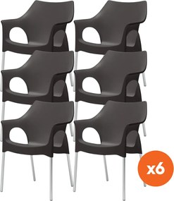 Set van 6 - Scab Ola stapelbare kunststof tuinstoel - antraciet