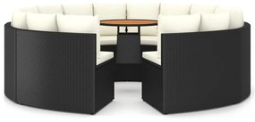 vidaXL 9-delige Loungeset met kussens poly rattan zwart