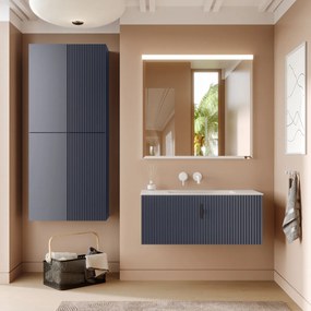 Muebles Raya badmeubel ribbelfront 100cm marine blauw met witte wastafel zonder kraangat