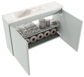 Mondiaz Ture DLux toiletmeubel 80cm greey met wastafel frappe links zonder kraangat