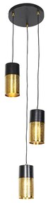 Industriële hanglamp zwart met goud rond 3-lichts - Raspi Industriele / Industrie / Industrial E27 Binnenverlichting Lamp