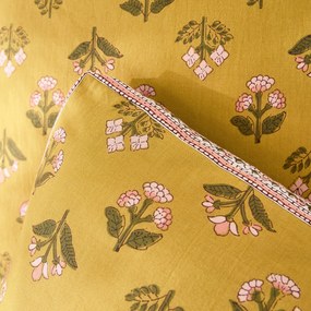 Kussensloop in gewassen katoen, bloemenprint, VANDI OCRE