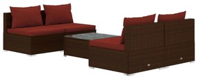 vidaXL 5-delige Loungeset met kussens poly rattan bruin