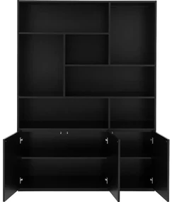 Goossens Basic Buffetkast Madrid, 3 dichte deuren 7 open vakken, zwart melamine, 139 x 191 x 45 cm, elegant chic