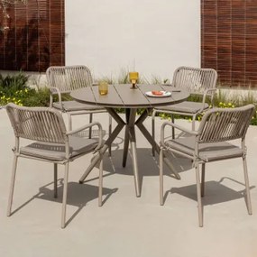 Set Van 100 Cm Ronde Valerie Tafel En 4 Stapelbare Tuinstoelen Met Armleuningen In Arhiza Aluminium Bruin - Mokka - Sklum
