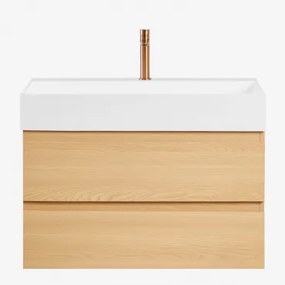 Ona Zwevend Badkamermeubelset Van Hout En Essenfineer Met Geïntegreerde Wastafel Natuurlijk Hout & Spiegelloze & Rosé Goud - Sklum