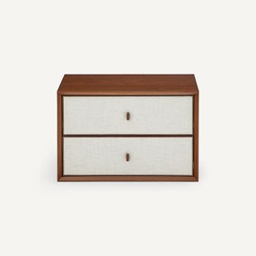 Nachtkastje met 2 lades, B60 x D42 cm, notenhoutfineer en stof, ARCHIVITA XL