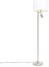 Vloerlamp staal met kap wit en leeslamp - Jelena