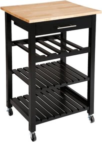 5Five® Keukentrolley 58x48x87 cm - Hout&amp;Zwart - Verrijdbaar - Luxe uitstraling - Extra opbergruimte - Decoratief