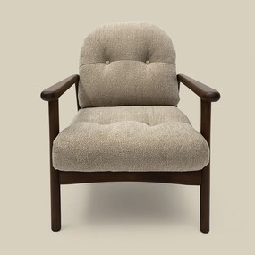Walnoot Fauteuil Met Beige Stof