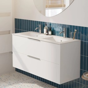 Saqu Lima voorgemonteerd badmeubel met chromen greep incl. keramische wastafel 121x46cm glans wit
