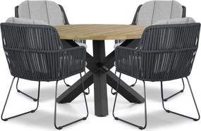 Tuinset Ronde Tuintafel 4 personen 120 cm Rope Grijs  Domani Furniture Trivento/Rockville