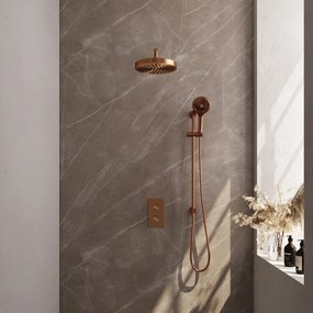Brauer Stripe inbouw regendouche met 25cm hoofddouche, met gebogen muurarm, glijstang en 3 standen handdouche set 23 koper geborsteld PVD