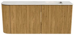 Mondiaz Joya DLux 90cm toiletmeubel ronding links oak met wastafel faye rechts zonder kraangat ostra