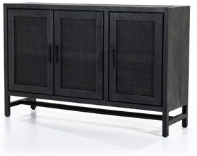 Eleonora Vic Zwart Dressoir Met Rotan Webbing - 125x35x80cm.