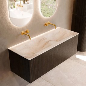 Mondiaz Kurve-dlux 120cm badmeubel shadow met 1 lade en wastafel leaf dubbel zonder kraangat frappe