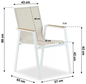 Tuinset 6 personen 240 cm Aluminium/textileen Wit Lifestyle Garden Furniture Fiora/Glasgow