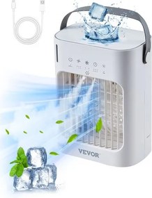 VEVOR draagbare airconditioner, 4-in-1 luchtkoeler, 3-snelheden mini-luchtkoeler met slimme timer van 0-7 uur, 700 ml watertank, 7-kleuren licht, persoonlijke mini-bureau-aircoventilator voor slaapkamer en kantoor
