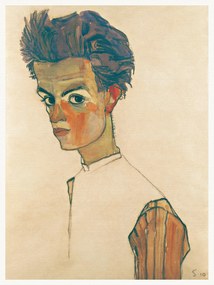 Kunstdruk Man in Striped Shirt (Male Self Portrait) - Egon Schiele, (30 x 40 cm)