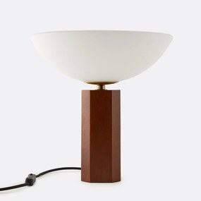 Tafellamp, van opaalglas en eikenhout, BRUA