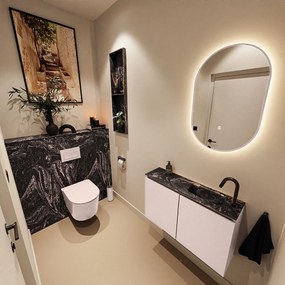 Mondiaz Ture DLux toiletmeubel 80cm rosee met wastafel lava rechts met kraangat