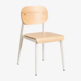 Set Van 4 Eetkamerstoelen In Eikenfineer En Ijzer And Wit - Sklum