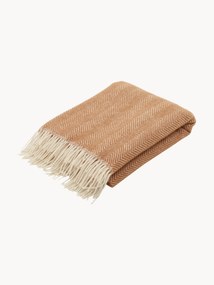 Wollen plaid Tyrol met visgraatpatroon en franjes