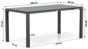 Tuinset 4 personen 180 cm Aluminium/textileen Grijs Hartman Sitges/Mateo