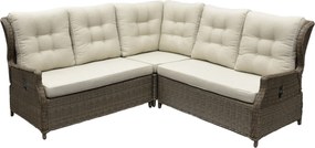 Ibiza hoek loungeset 3 delig verstelbaar bruin wicker | naturel mixed weave kussen