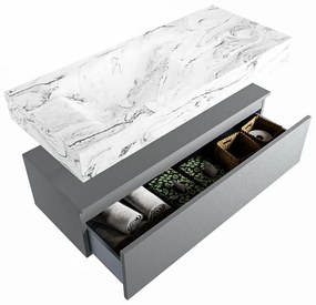 Mondiaz Alan DLux badmeubel 110cm plata 1 lade met wastafel glace links zonder kraangat